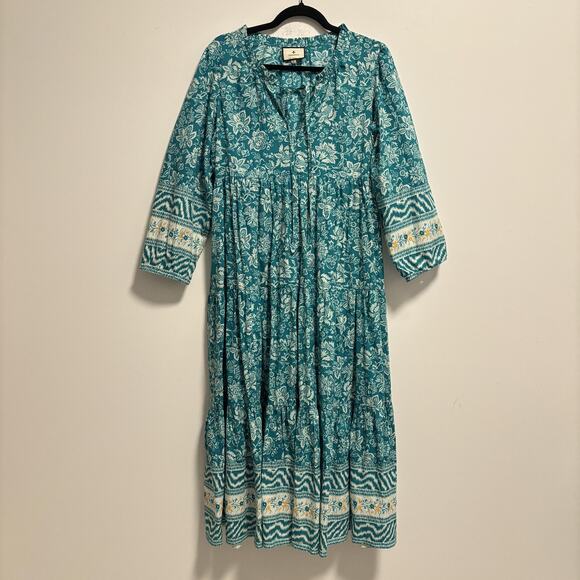 Tuckernuck Dresses & Skirts - Tuckernuck Teal Floral Tiered Mini Dress with White and Yellow Accents